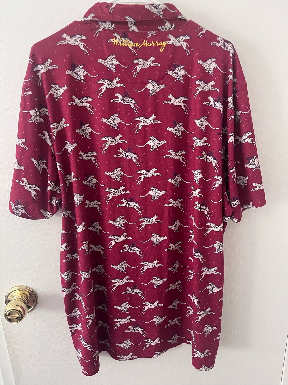 William Murray Golf Polo Men’s XL Red Here Kitty Kitty Flying Cheetah UPF 50+ - Picture 7 of 9